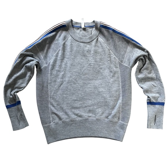 ATHLETA Gray Merino Wool Blend Knit Top Sweater with Blue Accent On Sleeves M - Picture 1 of 8